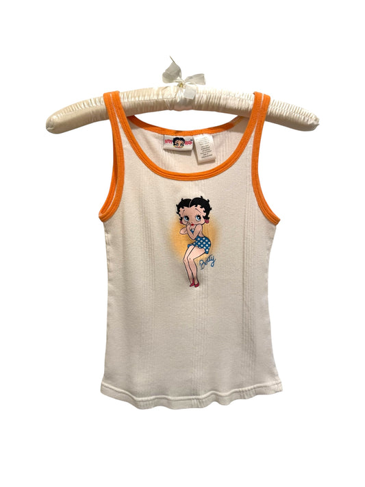 Y2K Betty Boop Ribbed Tank | 2000 Cartoon Baby Tee Style | Orange Trim (S)